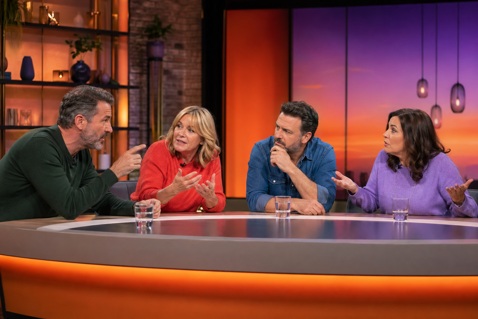Présentateurs TV en direct dans un studio, moments mémorables de la télévision française